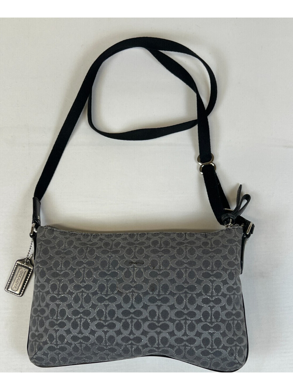Coach Signature C Gray Black Jacquard Crossbody Messenger Bag Handbag